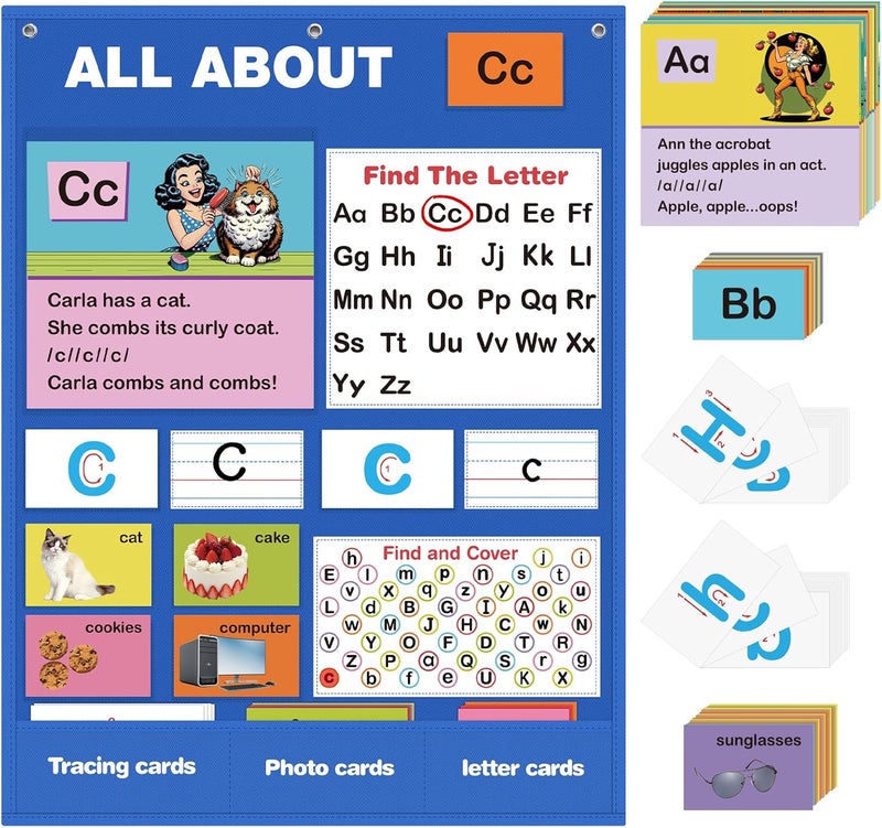 Joyreal Alphabet Learning Pocket Chart, Alphabet Wall Chart for Toddlers 1-3, Handwriting Practice Letter Tracing Circle Time Learning Center for Classroom, Preschool Classroom Must Haves XL35x 27" - Image 1